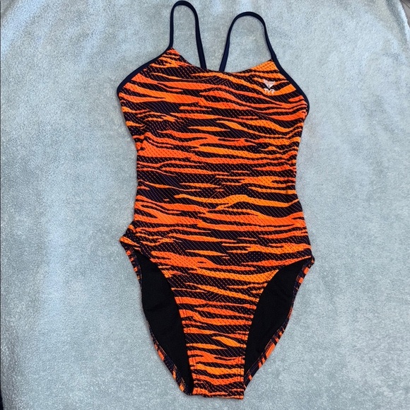 TYR Orange and Black One Piece Swimsuit - Picture 1 of 4